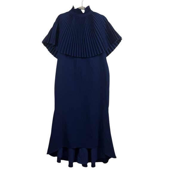 Theia Stretch Crepe Fitted Mermaid Gown with Pleated Cape Size 16 Evening Formal - Picture 2 of 16